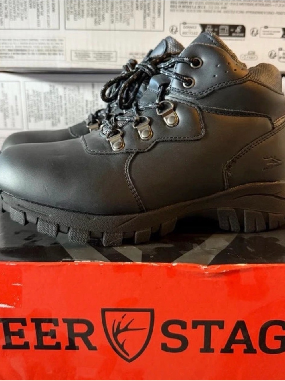 Deer Stags Black Lace-Up Waterproof Work Boots